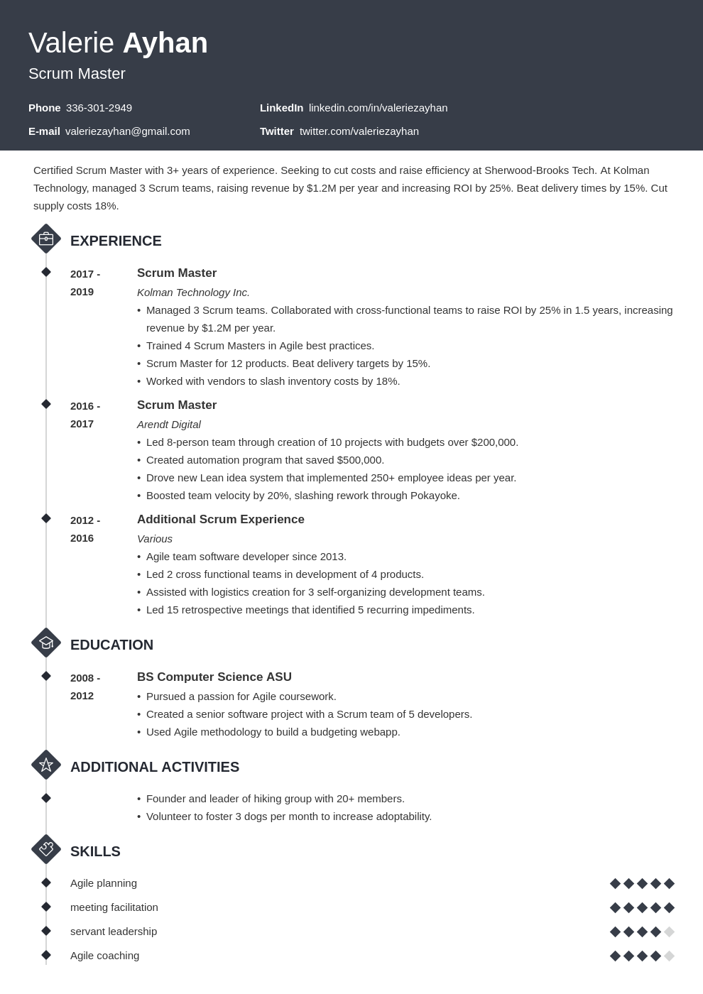 scrum master resume sample to land a job in 2021