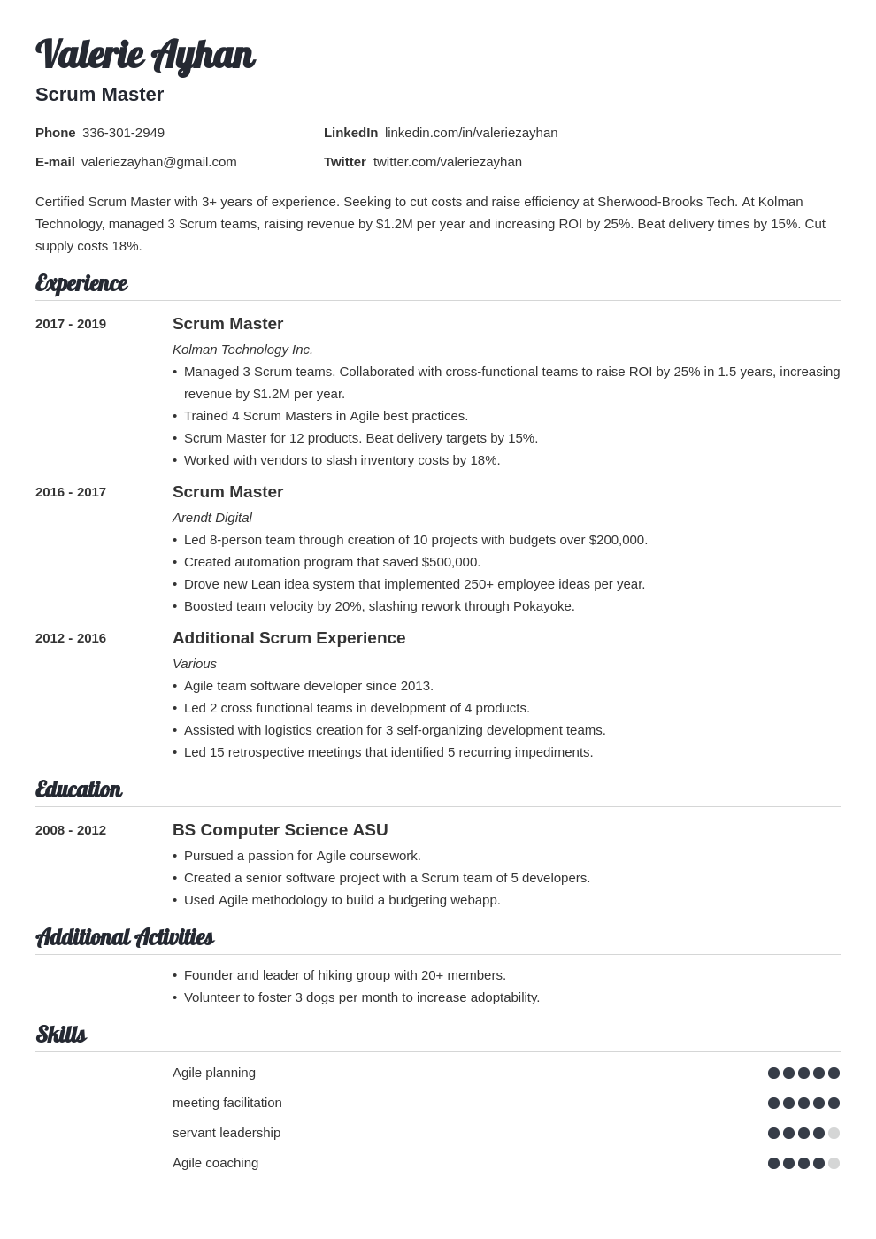 scrum master template valera