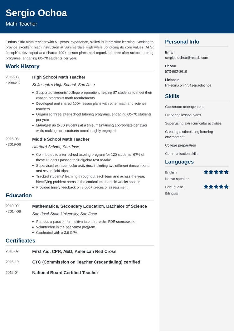 Math Teacher Resume Sample And 25 Writing Tips Fresher Maths Teacher 
