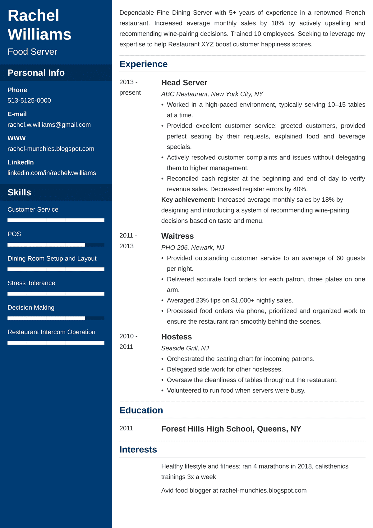 Server Resume Examples Guide For 2024