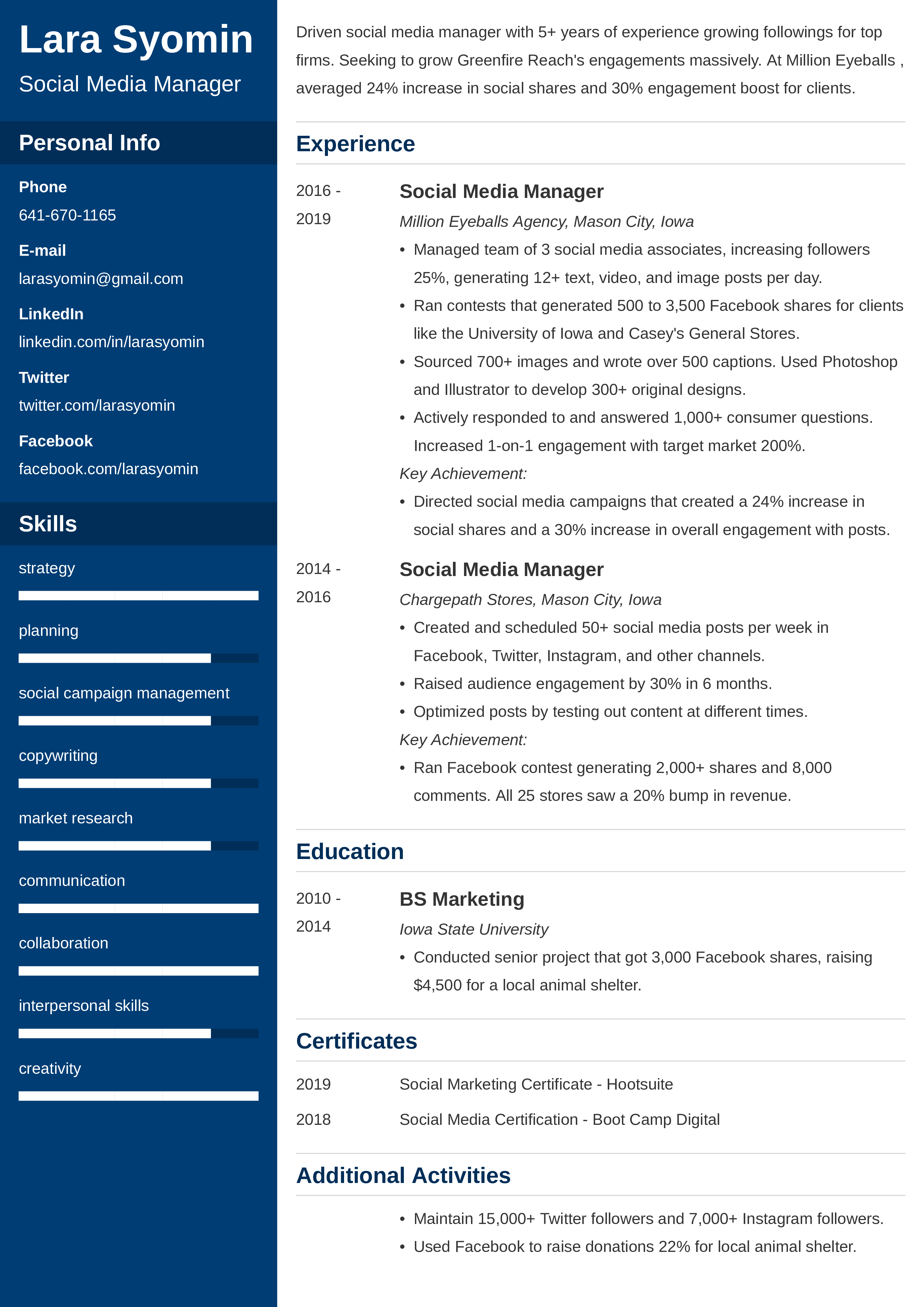 Social Media Manager Resume Sample 2024 Ready 