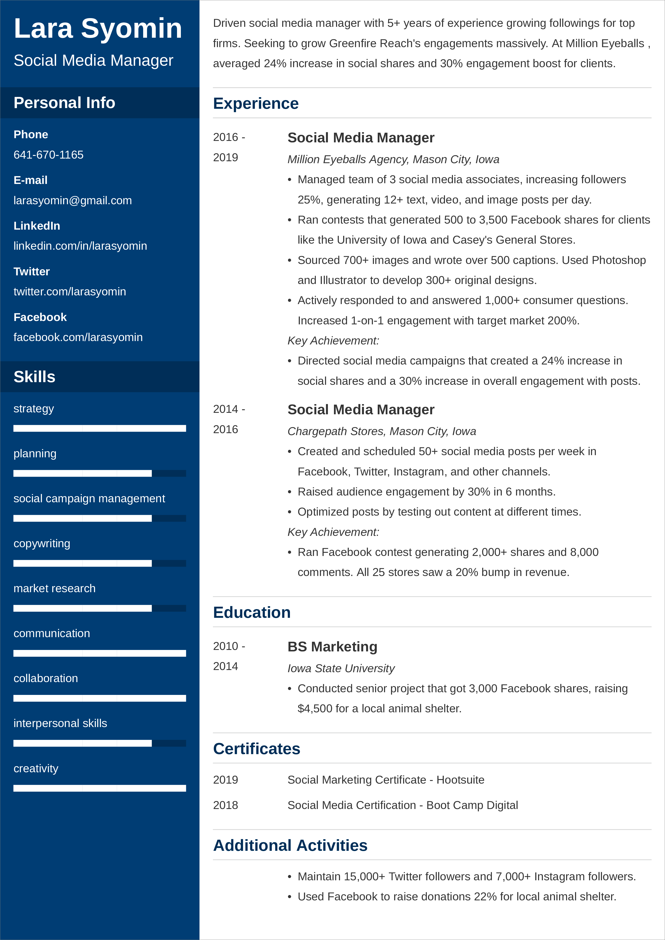 how to write a resume for a media