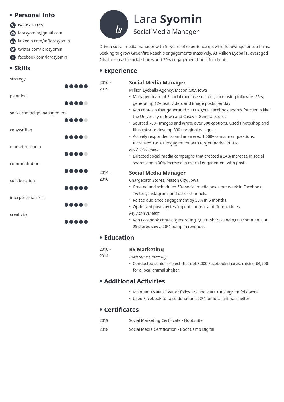 Social Media Manager Resume Sample 2024 ready