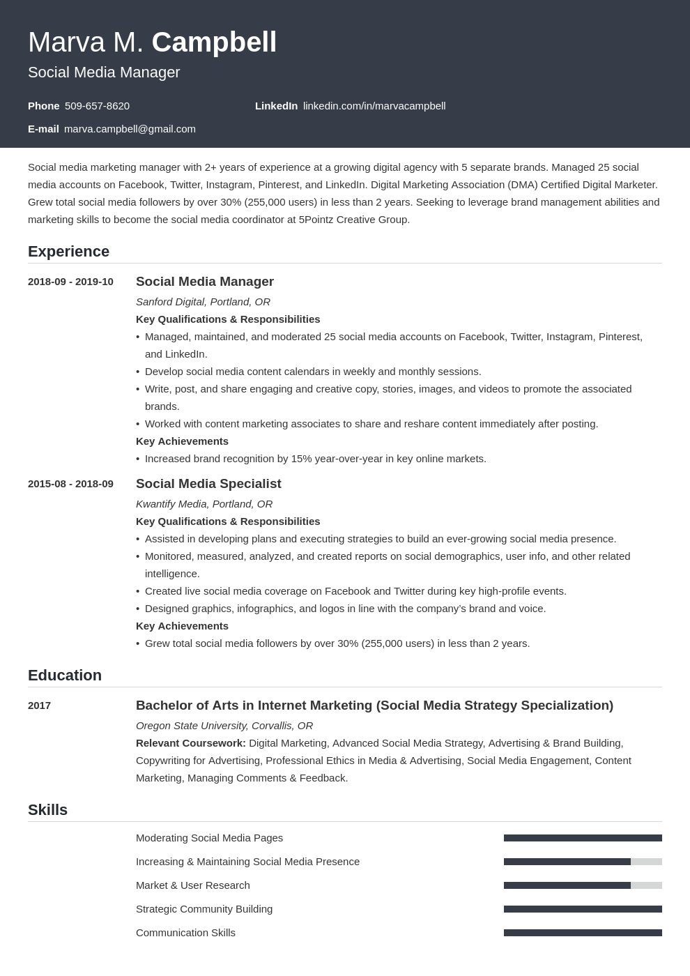 Social Media Resume Examples And 25 Writing Tips