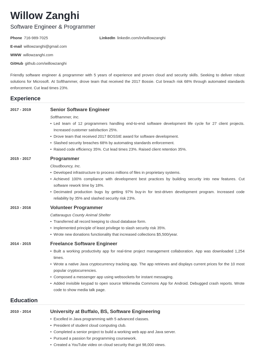 software engineer template nanica