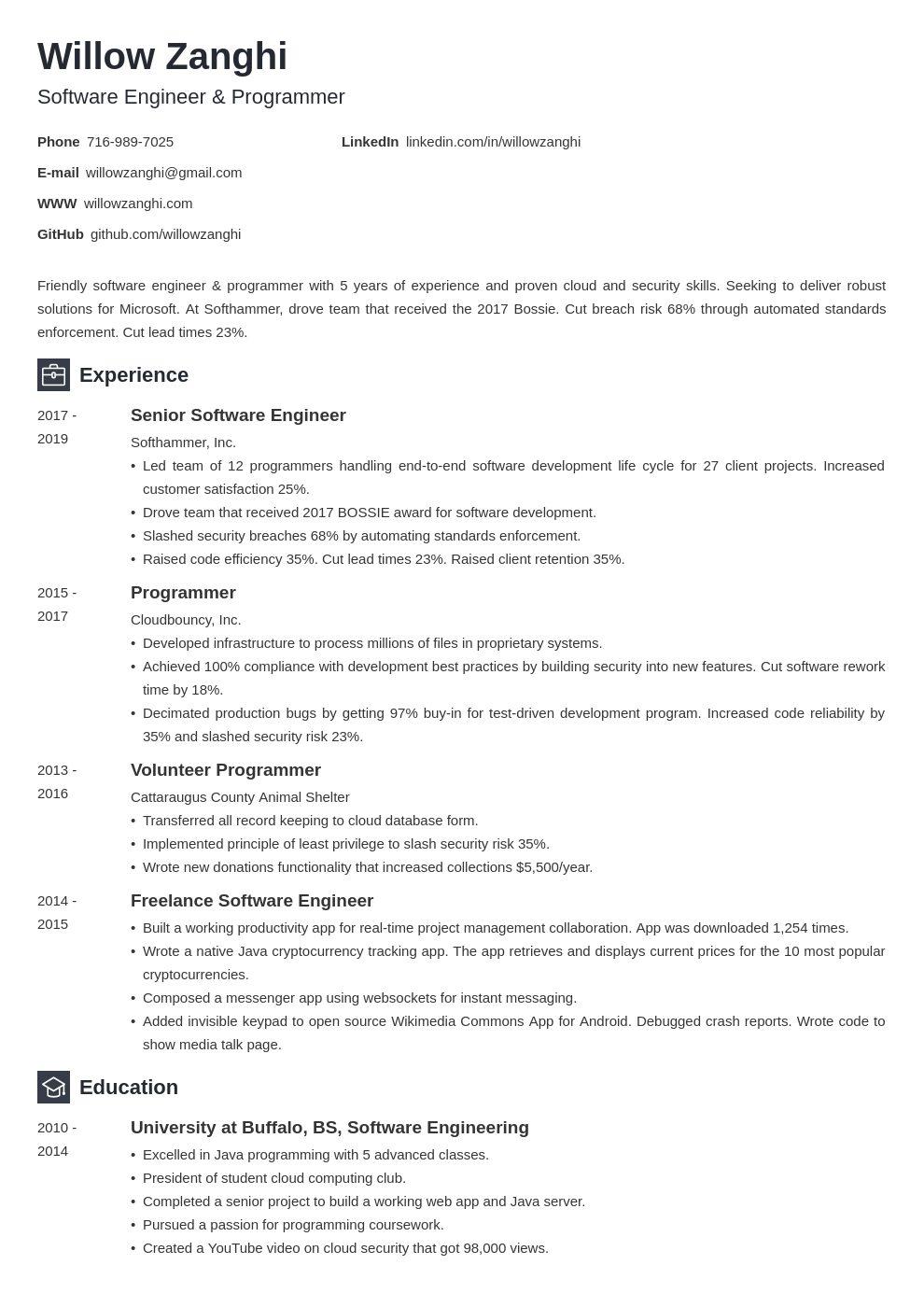 Software Engineer Resume Template 25 Examples And Writing Tips