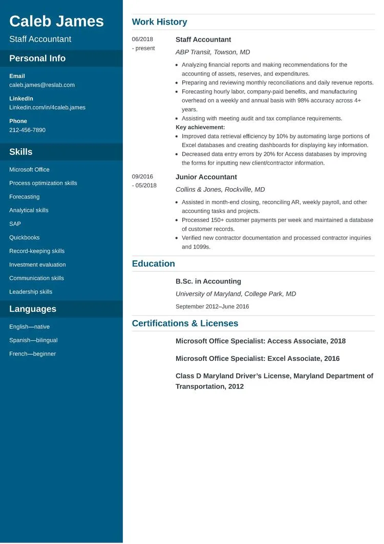 staff accountant resume example