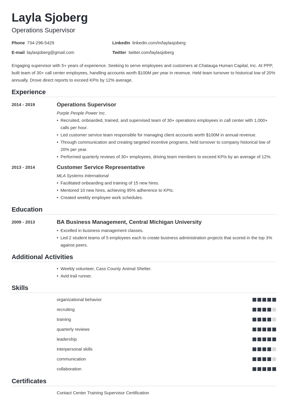 Supervisor Resume Examples [Skills, Job Description ...