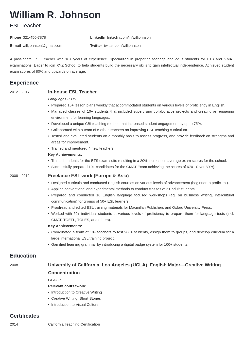 Professional Teacher CV UK Examples Template Tips In 2024