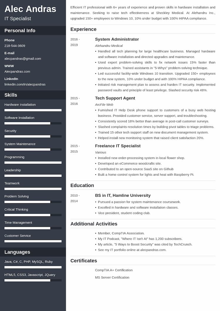 technical resume example