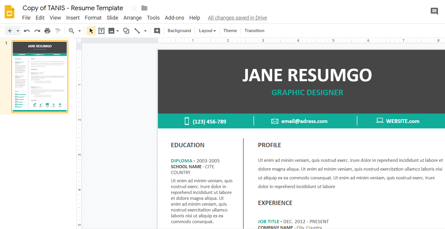 make a good looking resume in goggle docs