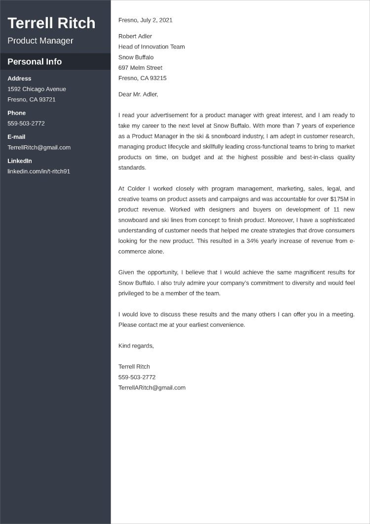 product marketing manager application letter