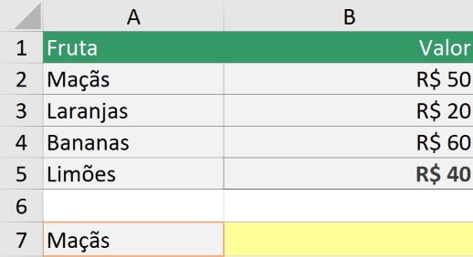 exemplo de questão com função PROCV do Excel