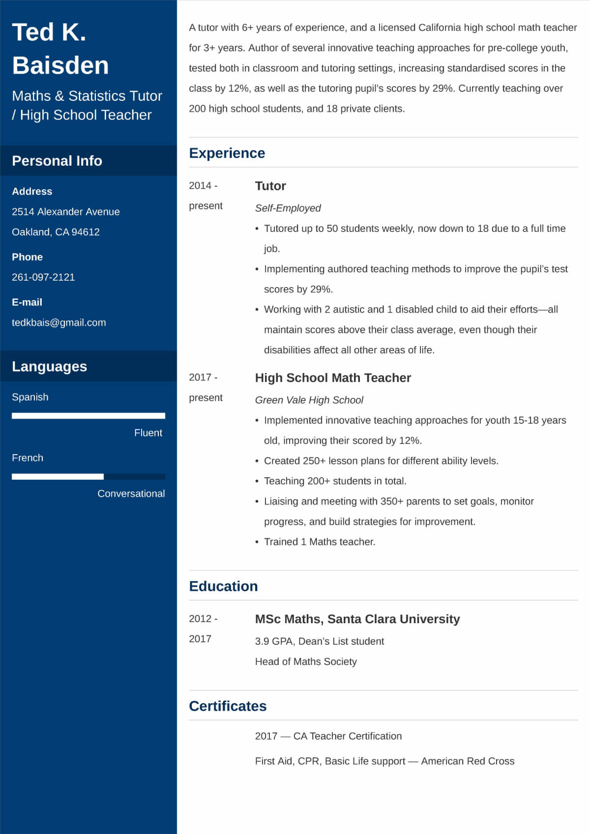 Tutor Resume Example Description And Skills For Resume