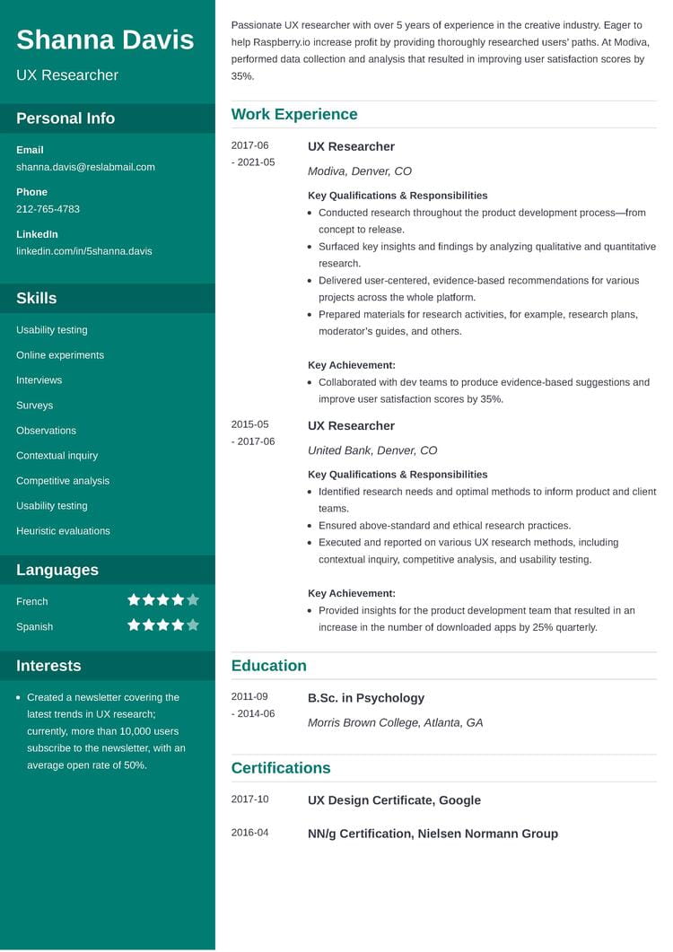 User Experience UX Researcher Resume Examples Guide