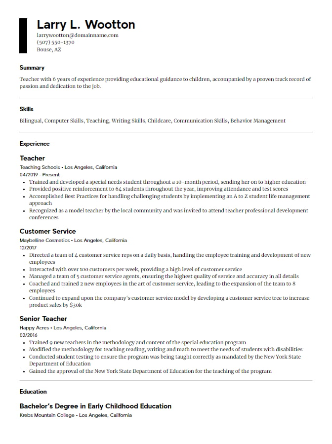 vega resume template from resume.com