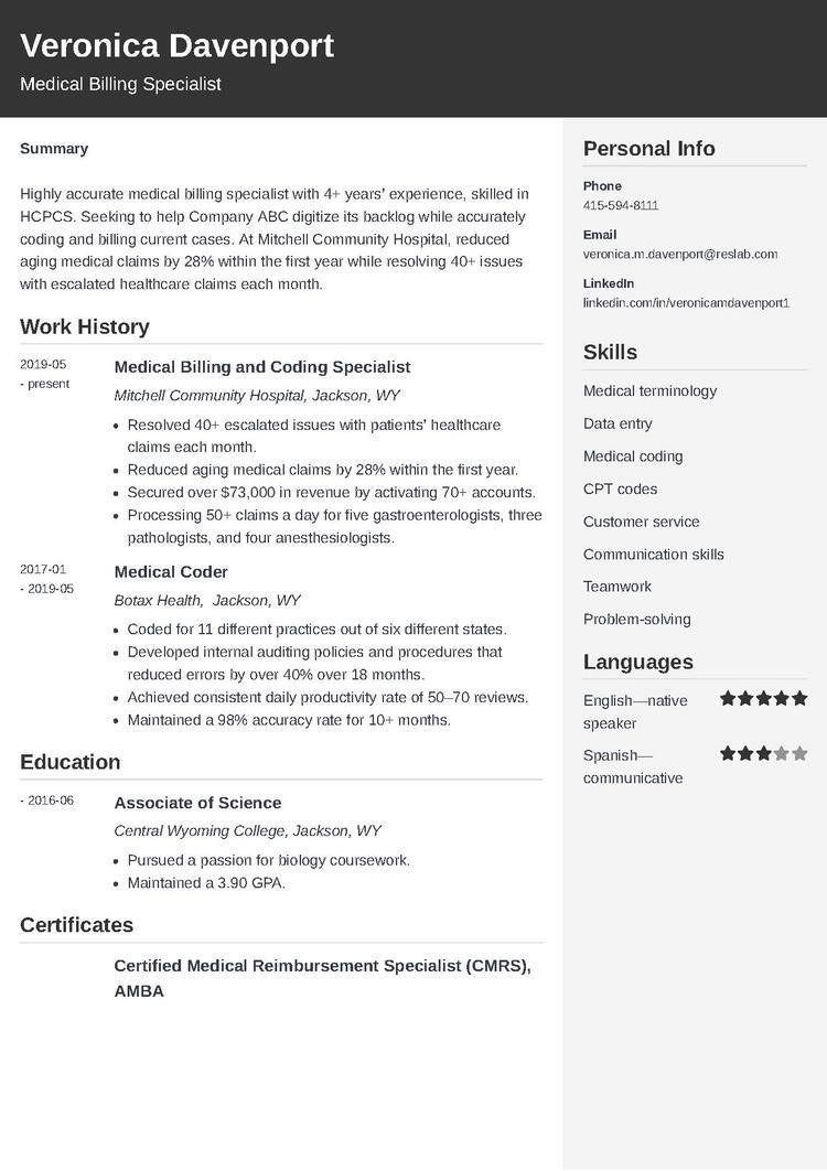 Medical Billing Resume Job Description Objective Sample