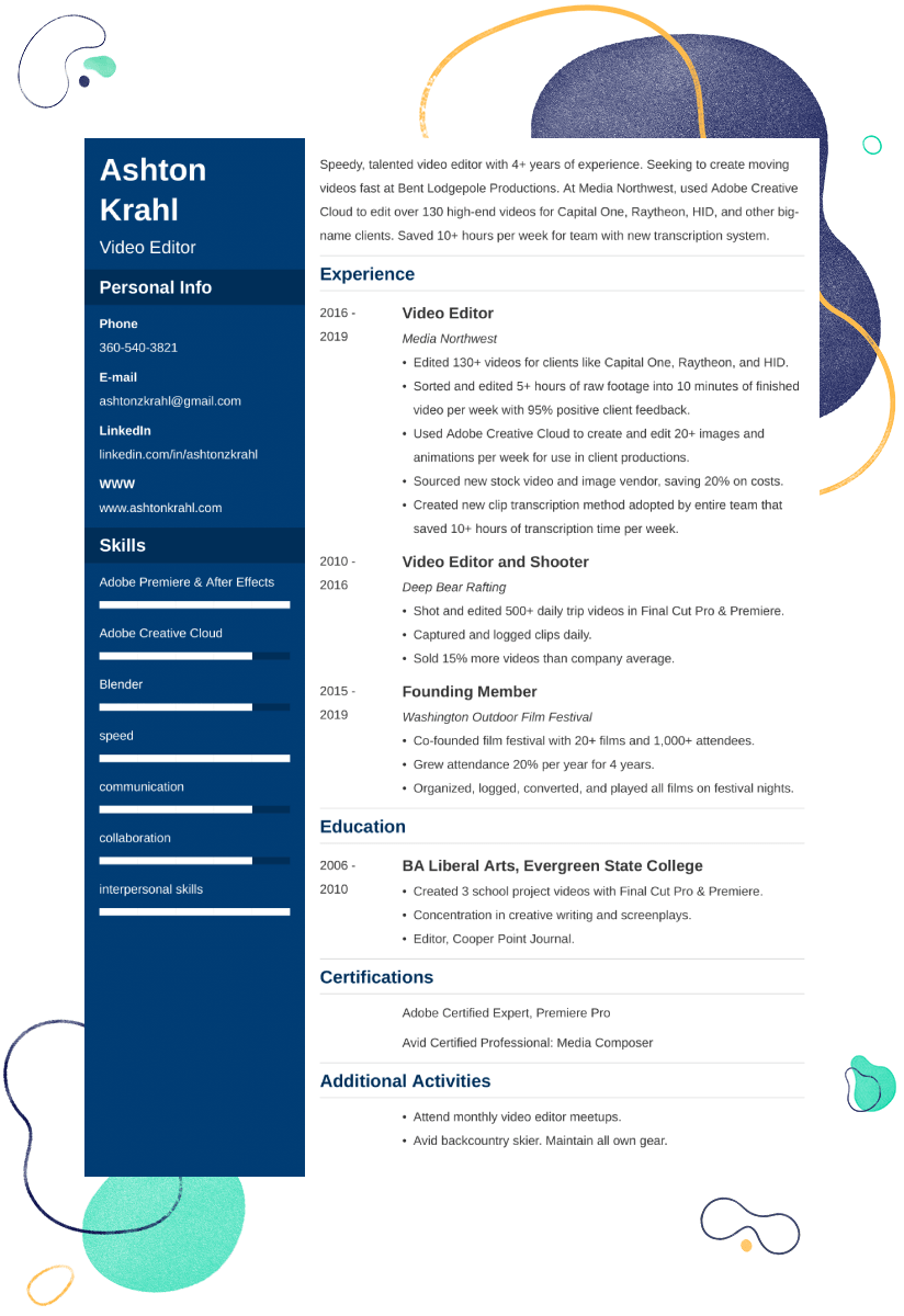 resume format for video editor