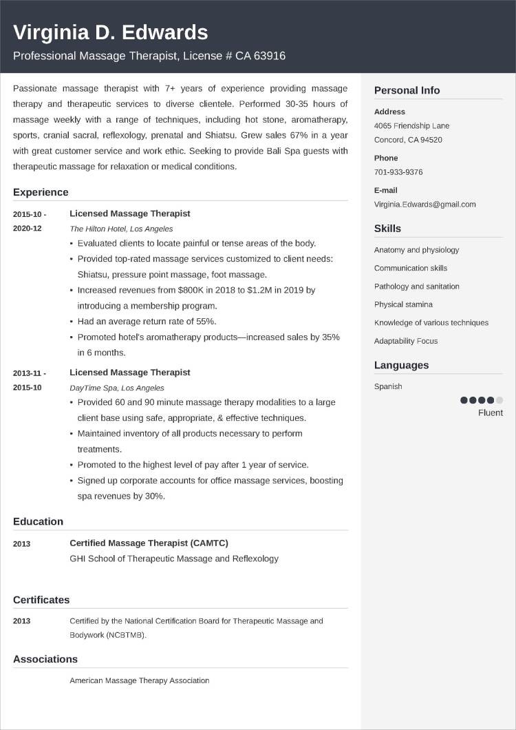 Massage Therapist Resume Example With Skills Writing Tips