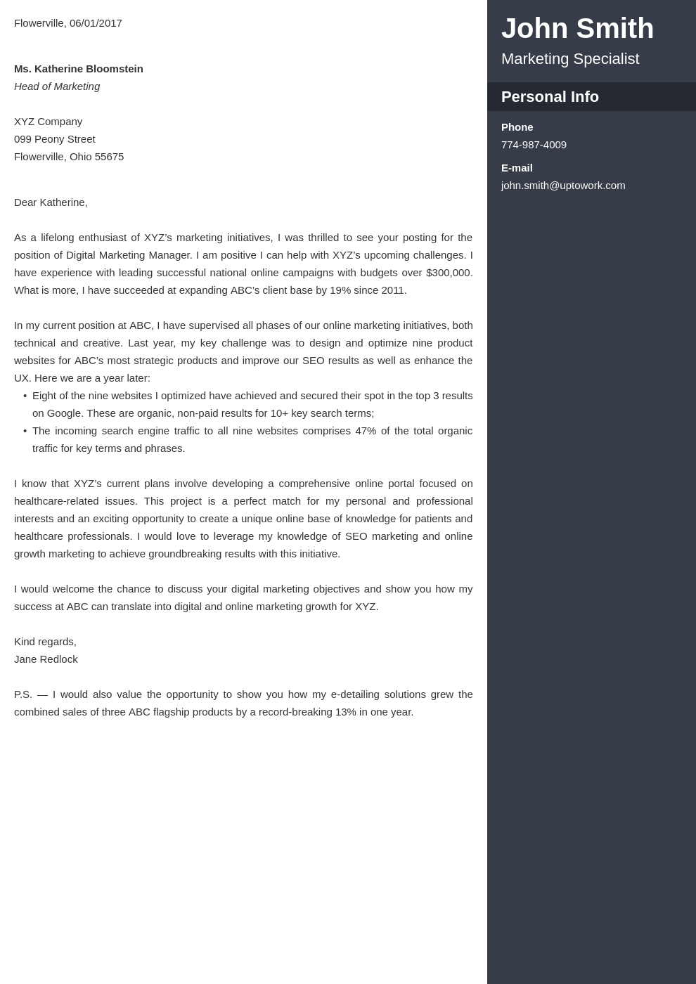 cover letter in name drop